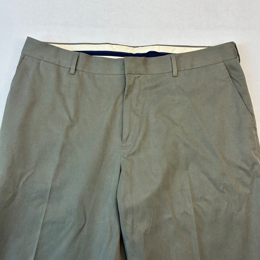 Polo Ralph Lauren Dress Pant Mens 38x34 Olive Green Silk Cotton Blend Flat Front